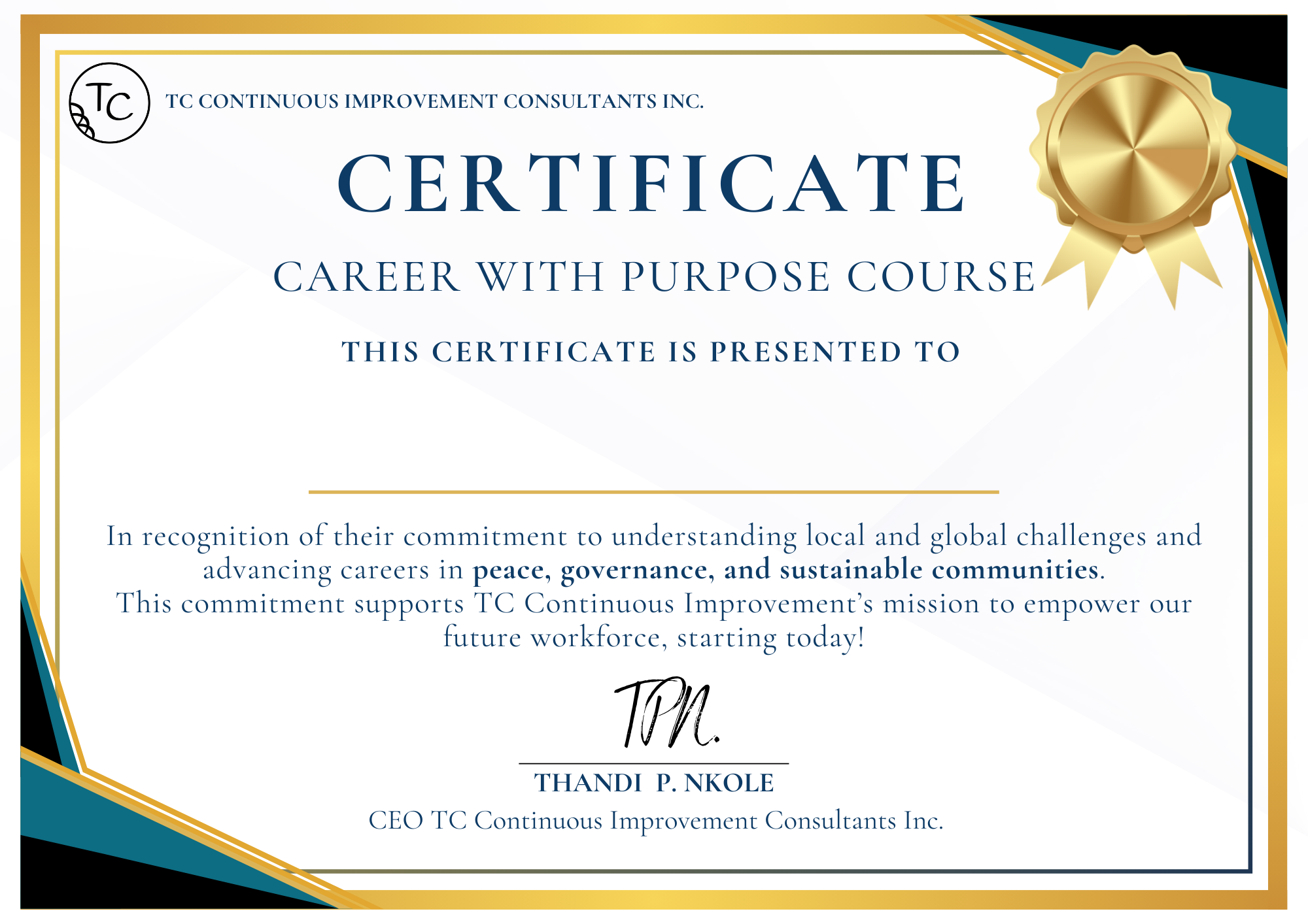Peace, Governance & Sustainable Communities Certificate of completion